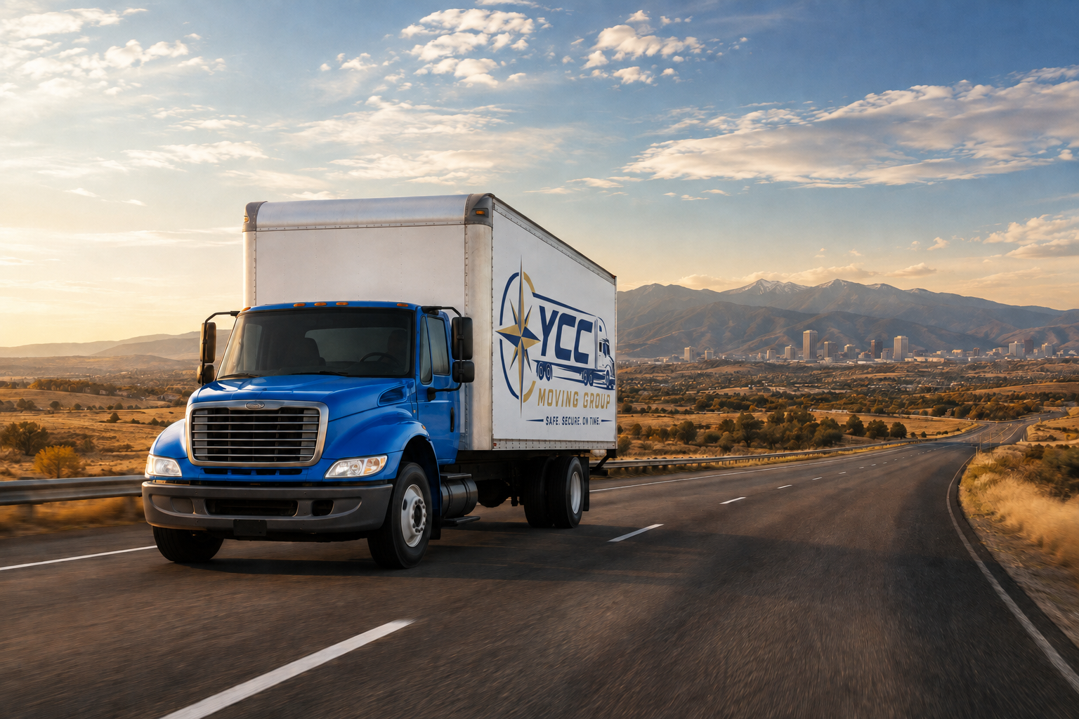 Moving truck traveling on an interstate highway